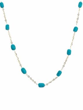 Milor Italy 14K Yellow Gold Turquoise Station Chain Necklace 18.5”